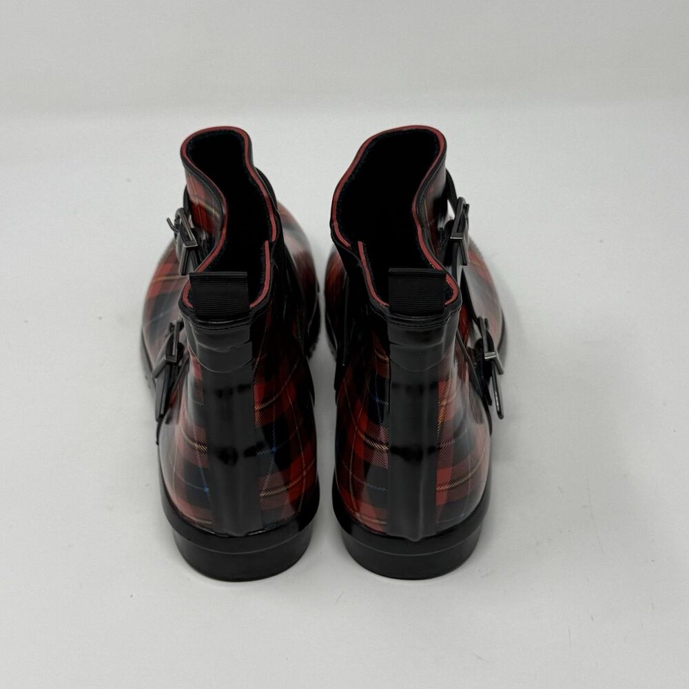 Cougar Royale Rubber Boots Womens 8 Red Black Tartan Plaid Rain Ankle Bootie - Picture 9 of 15